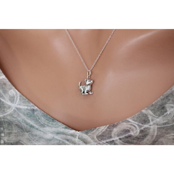 Sterling Silver Kitten Charm Necklace, Sterling Silver Kitty Charm Necklace - Picture 2 of 4